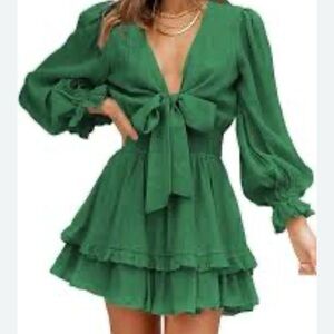 DOKOTOO Green Tiered Sundress with Bishop SleevesSize L